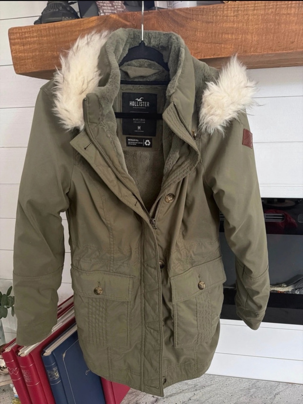 Hollister Olive Green Faux Fur Trim Parka